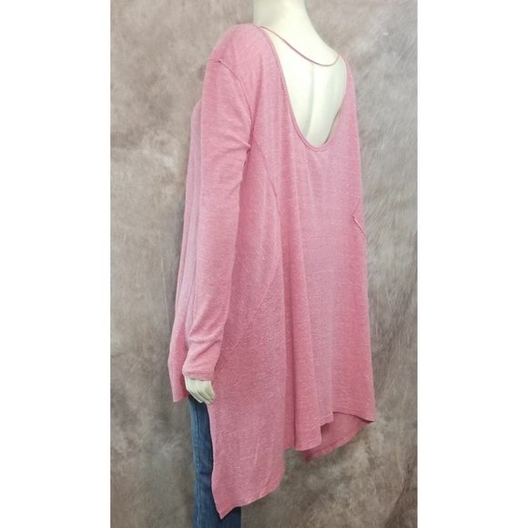 We The Free Free People M Asymmetrical Thermal Shirt Top Pale Red Scoopneck Boho - Picture 4 of 7
